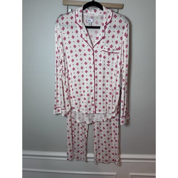 Nordstrom Ivory Stamped Snowflake 2 Piece Pajama Set Sz S NWT - Picture 1 of 12